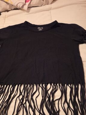 On Fire Black Fringe Crop Tee